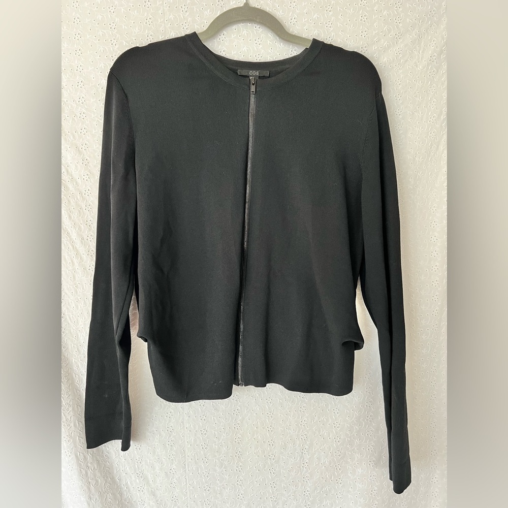COS Black Pleated Back Zip Up Lightweight Jacket Medium
